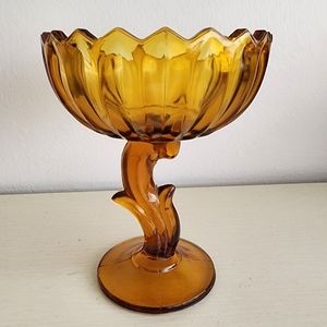 Amber Indiana Glass Lotus Compote